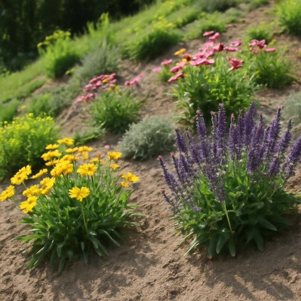 растения для солнечной клумбы на суглинистом склоне